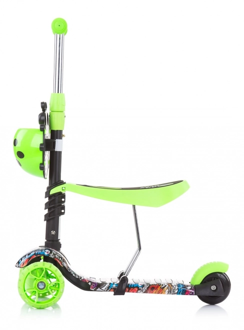 CHIPOLINO Koloběžka s vodící tyčí Kiddy Evo 3v1 – Green Graffiti