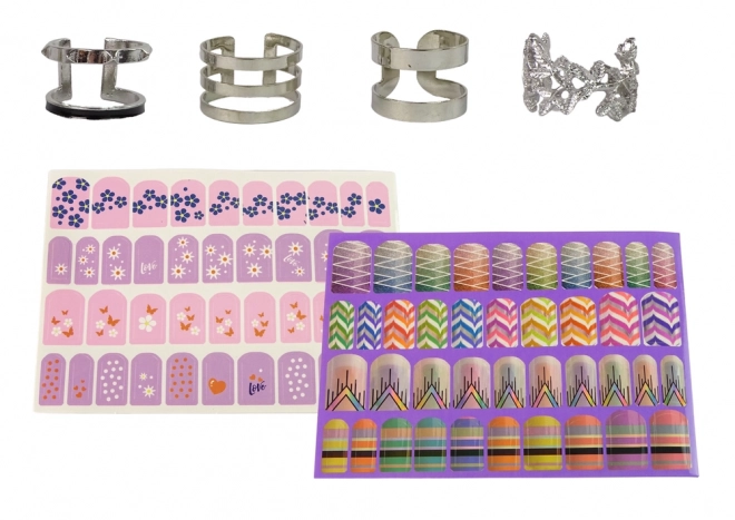 Nail art set Třpytivé laky Samolepky kroužky