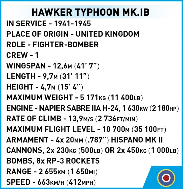 Klocki Hawker Typhoon Mk.1B