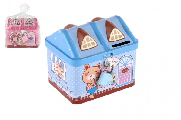 Pokladnička domeček plechová se zámkem 12x11cm