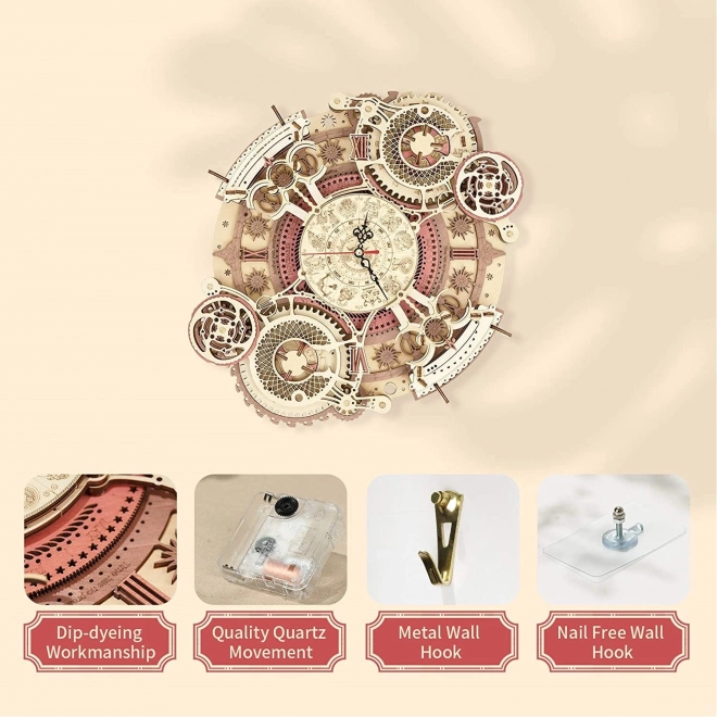 RoboTime 3D dřevěné mechanické puzzle Hodiny s kalendářem