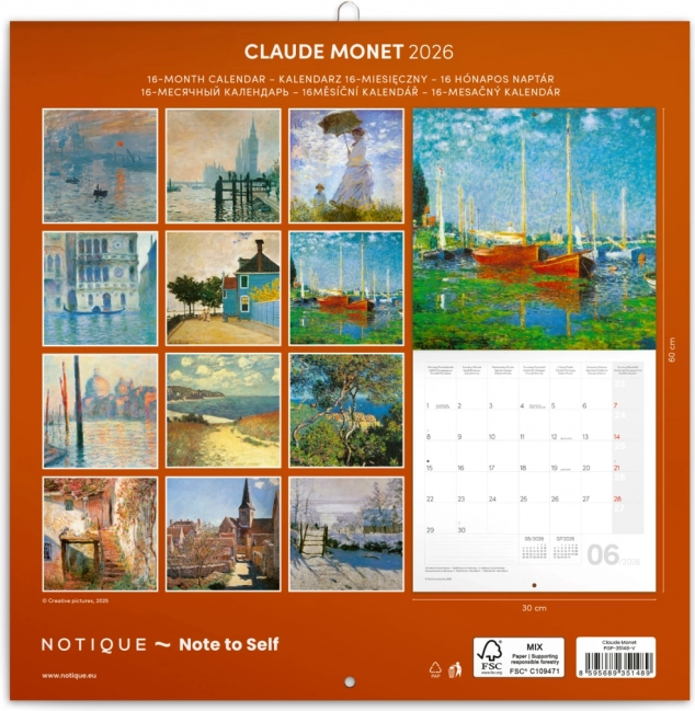 Poznámkový kalendář Claude Monet 2026, 30 x 30 cm