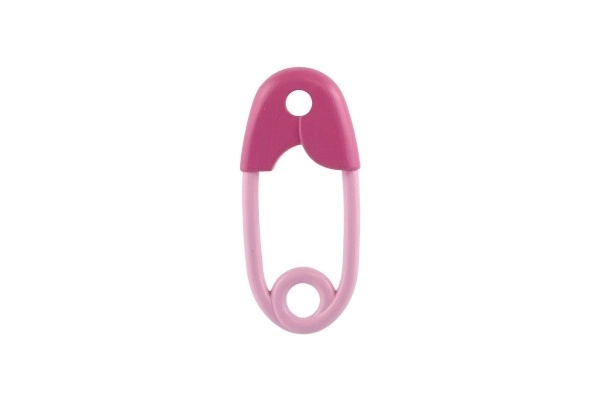 Chrastítko špendlík plast 12cm růžové 12x19cm v sáčku 0+