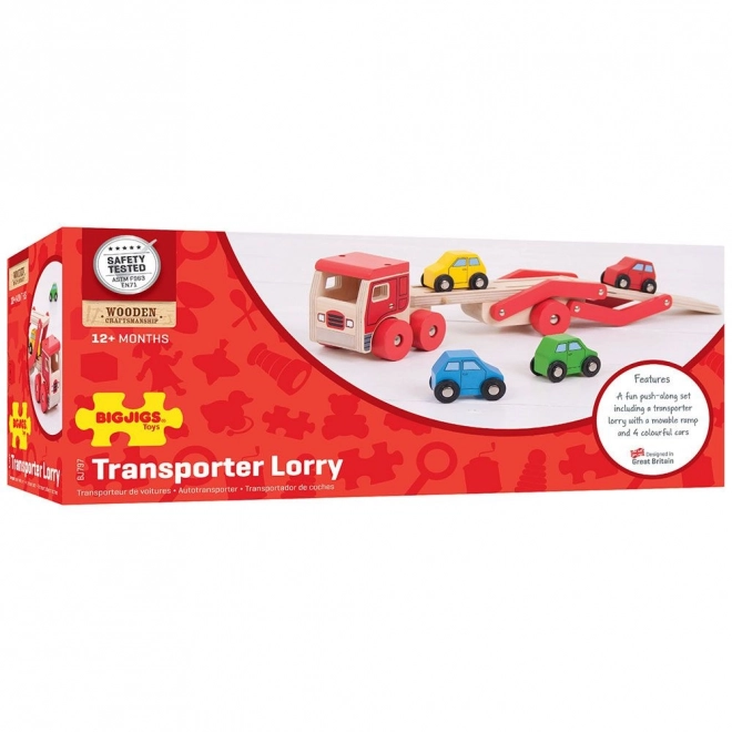 Dřevěný kamion s auty od Bigjigs Toys