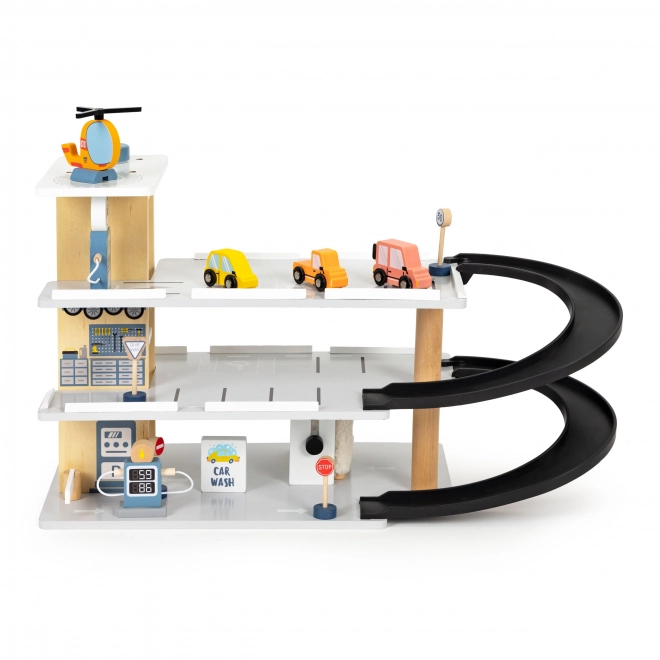 Dřevěná garáž s výtahem a autíčky ECOTOYS