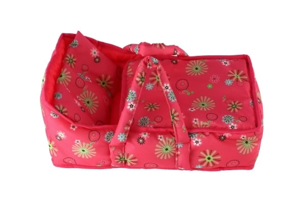 Látková přenosná korbička pro panenky Pink Floral 21x40x18 cm