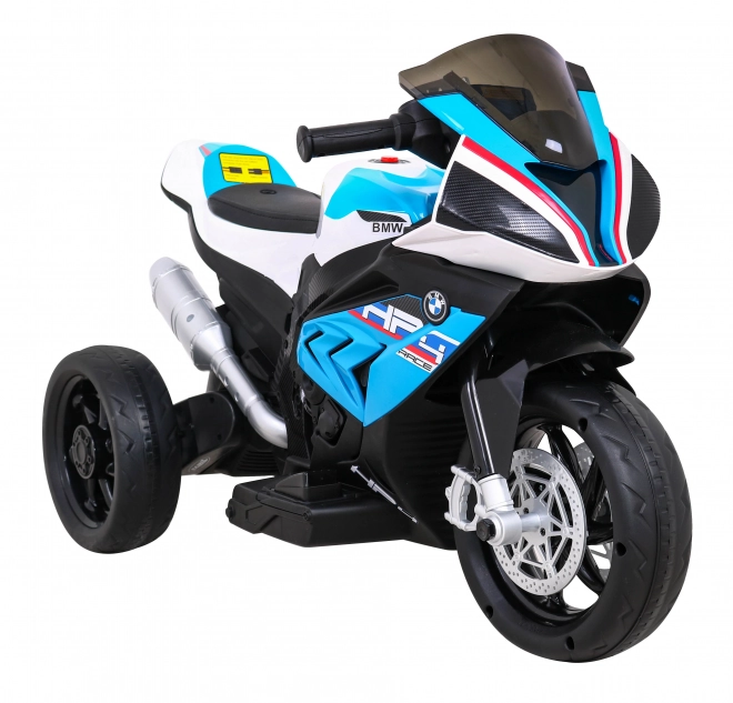 BMW HP4 Dětská motorka na baterie Modrá + 3 kola + LED + MP3 USB + Eko kůže