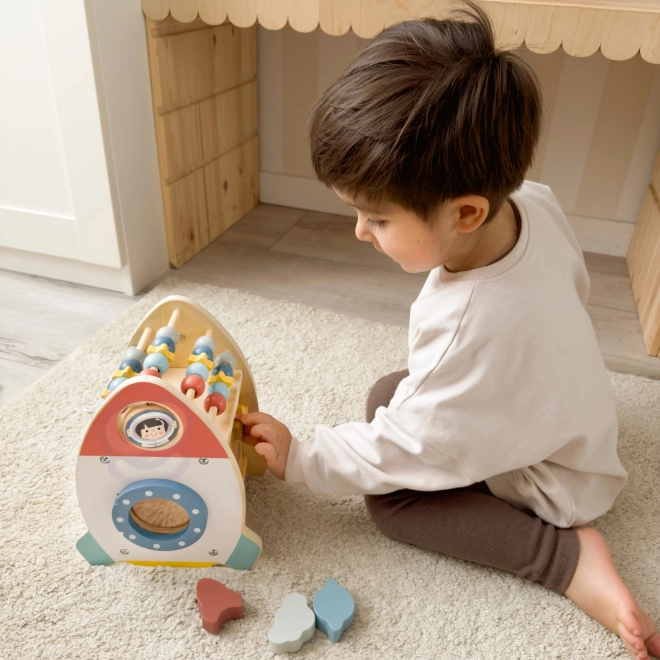 Dřevěná aktivní raketa s labyrintem Tooky Toy