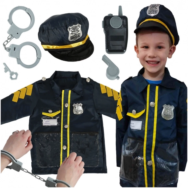 Dětský karnevalový kostým policista se sadou doplňků, kajdanky a klobouk, pro věk 3-8 let