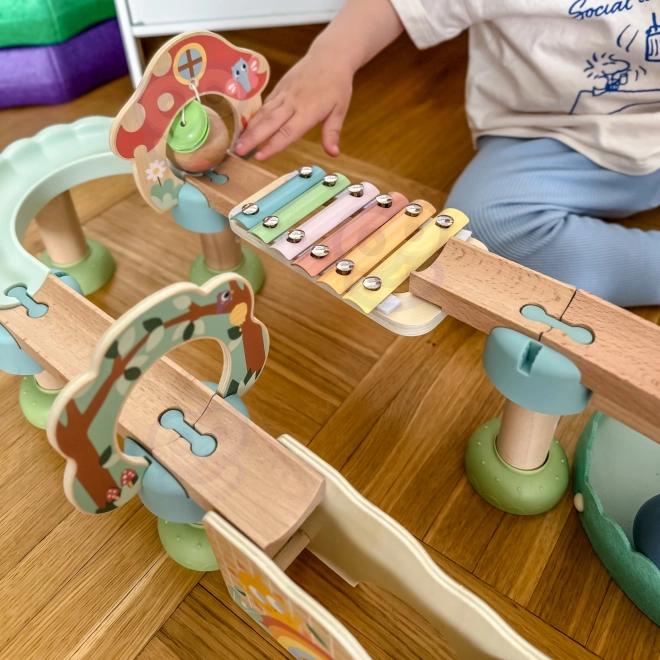 Dřevěná kuličková dráha s Xylofonem Tooky Toy 44 ks