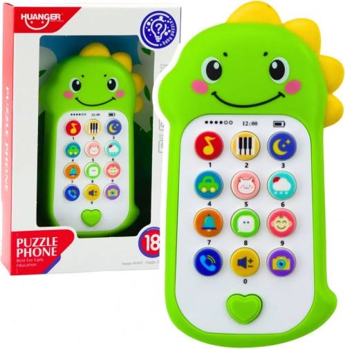 Interaktivní dětský telefon dinosaurus zelený