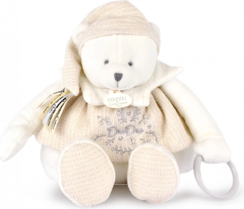 Doudou plyšový lední medvídek se stuhami 30 cm béžový