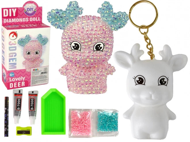 Kreativní sada DIY růžový diamantový sob 3D přívěsek s krystaly