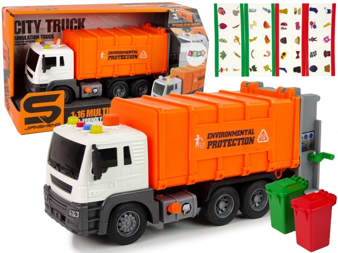 Popelářský vůz s třecím pohonem Zvukové efekty Oranžový 1:16 recyklace