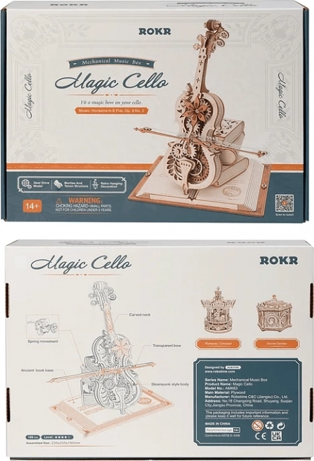 RoboTime dřevěné mechanické puzzle Kouzelné violoncello (elektrický pohon)