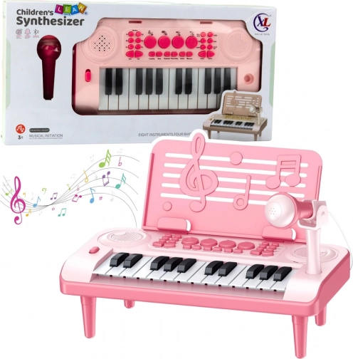 Elektronické dětské pianinko s mikrofonem a stojánkem na noty, růžové