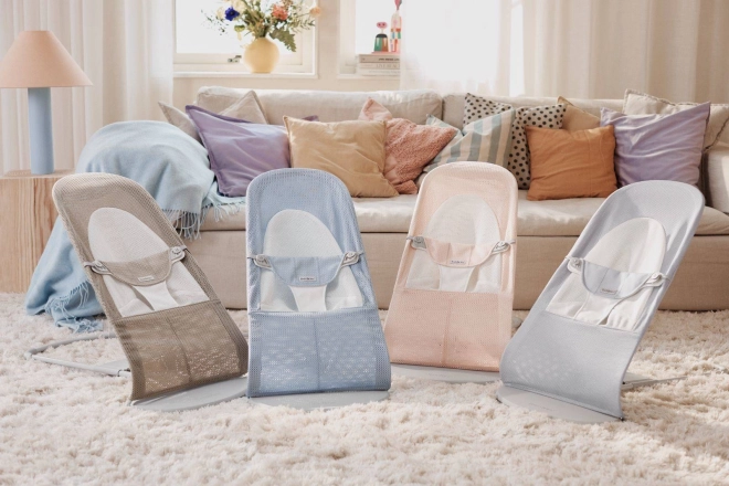BABYBJORN - Lehátko BALANCE SOFT MESH - šedá/bílá – Růžová/bílá