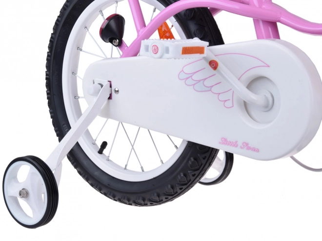 Dětské kolo RoyalBaby Little Swan 14" pro dívky s košíkem a postranními kolečky – Růžová