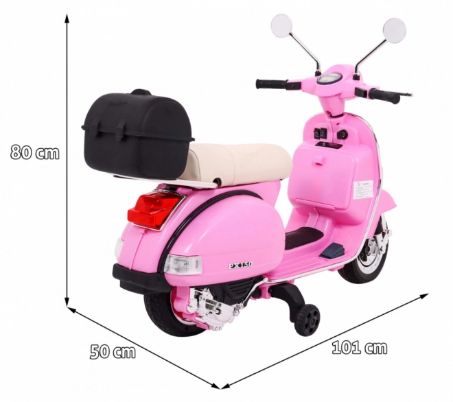 Elektrický dětský skútr Vespa růžový s podpůrnými kolečky