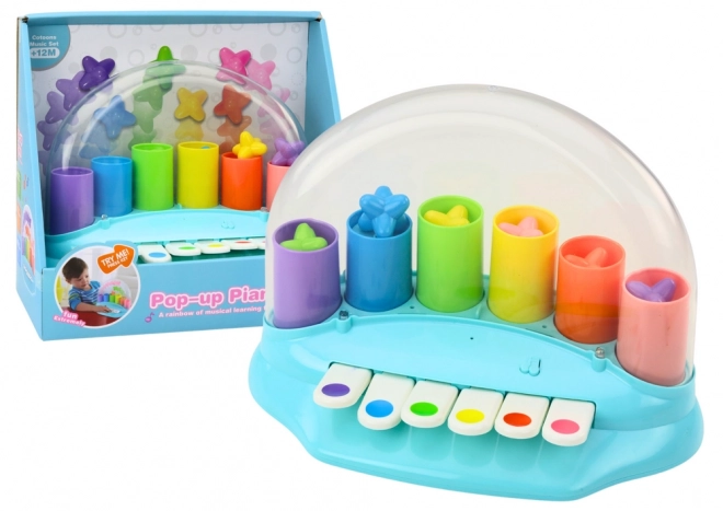 Baby Pianin Interaktivní s vyskakovacími hvězdičkami Modrá