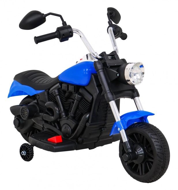 Dětská bateriová motorka Chopper V-Max + klakson Melodies + světla + pomocná kolečka – Modrá