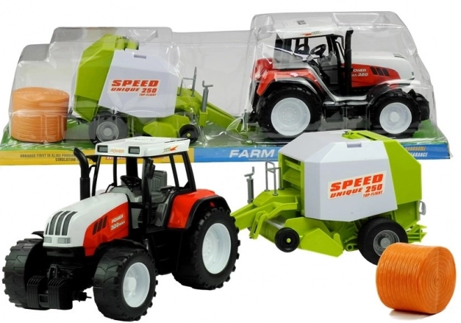 Velký zemědělský traktor s balírnou