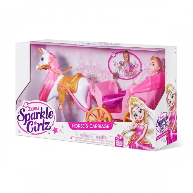 ZURU Sparkle Girlz princezna s kočárem a jednorožcem