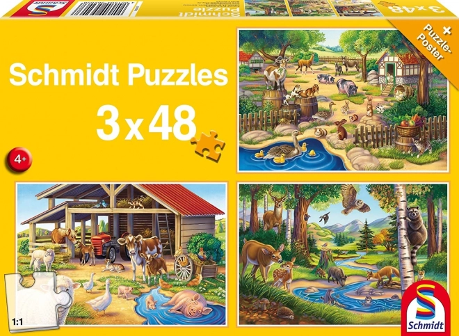 Puzzle Má oblíbená zvířátka 3x48 dílků