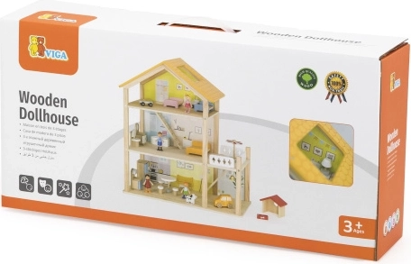 viga dřevěný domeček pro panenky s figurkami a příslušenstvím