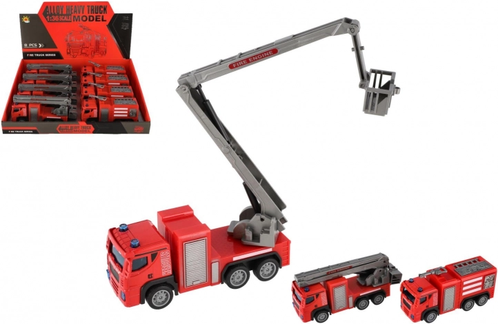 Plastové hasičské auto 14 cm na zpětné natažení, 2 varianty, box 8 ks