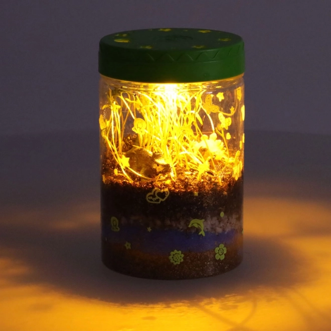 Terrárium na pěstování rostlin s LED lampou a dinosaury