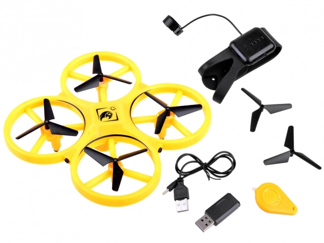 Dron ovládaný gesty rukou + dálkové ovládání Kvadrokoptéra RC0573 – Žlutá