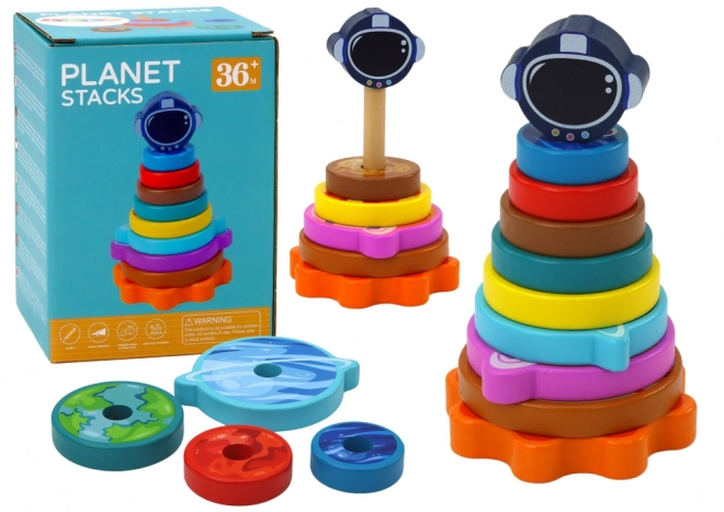 Pyramida Sorter Dřevěné puzzle Pyramida Planety Kosmos 10 ele.