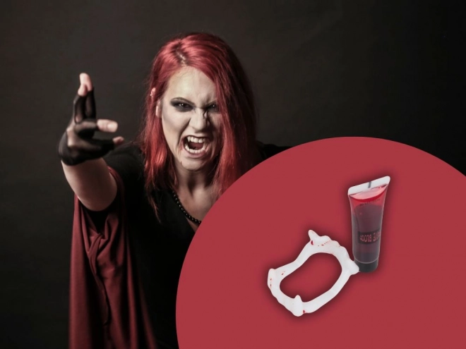 Sada falešných zubů a krve pro Halloween