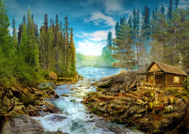 Puzzle 1000 dílků – srub u peřejí ENJOY PUZZLE