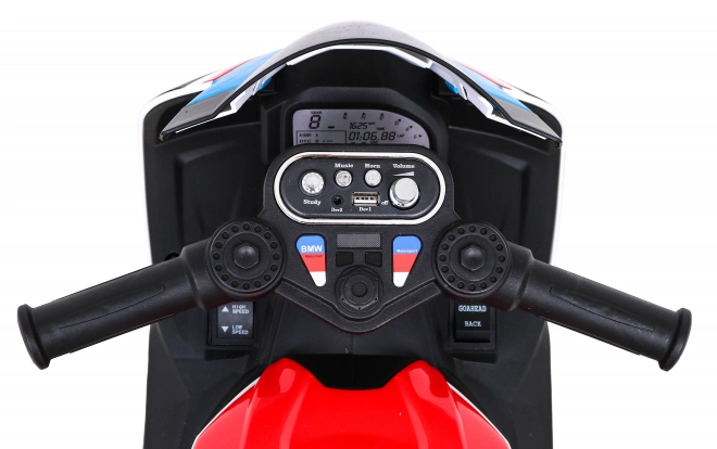BMW HP4 Dětská motorka na baterie červená + 3 kola + LED + MP3 USB + eko kůže