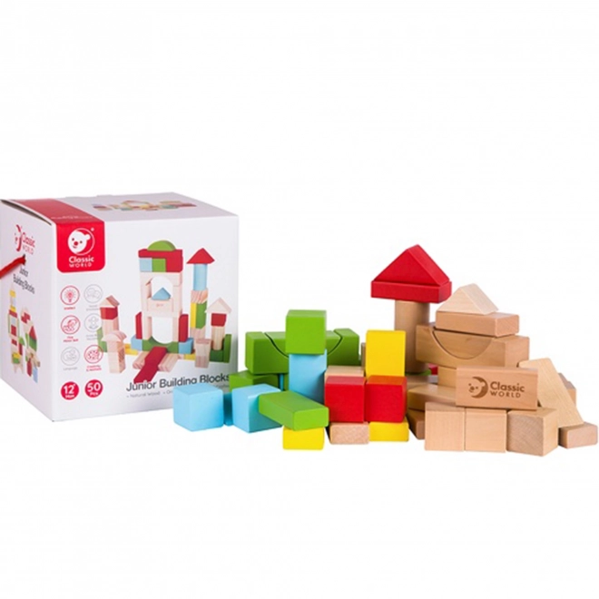 Kostky stavebnice dřevo 50ks v krabici 16x16x16cm 12m+