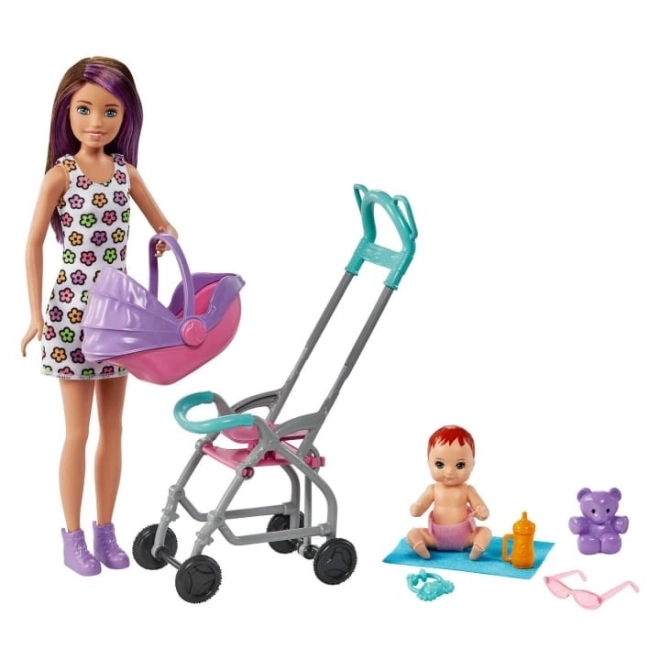 Panenka Barbie Chůva Skipper Kočárek + sada pro miminko