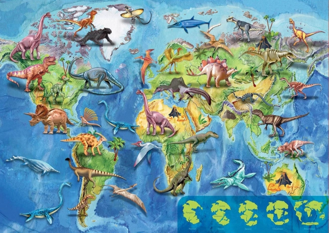 EDUCA Puzzle Mapa světa s dinosaury 150 dílků