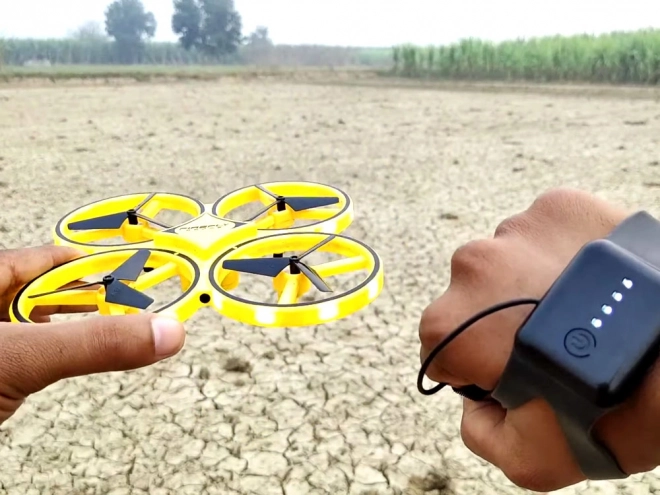 Dron ovládaný gesty rukou + dálkové ovládání Kvadrokoptéra RC0573 – Žlutá