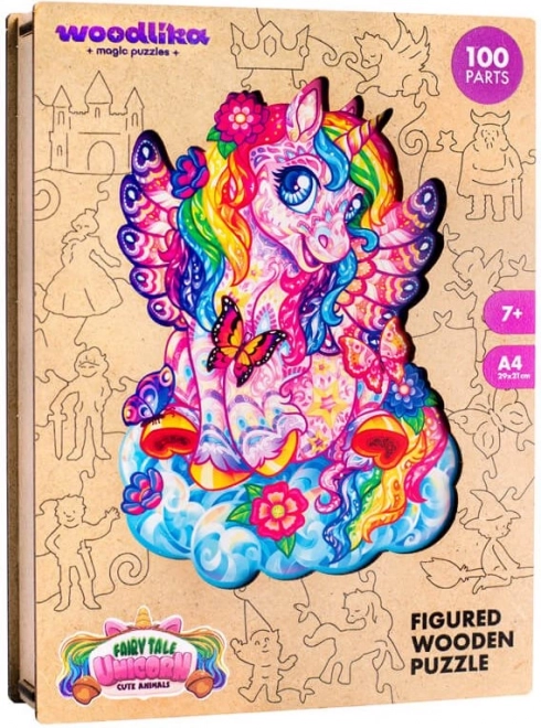 Dřevěné barevné puzzle - Pohádkový jednorožec
