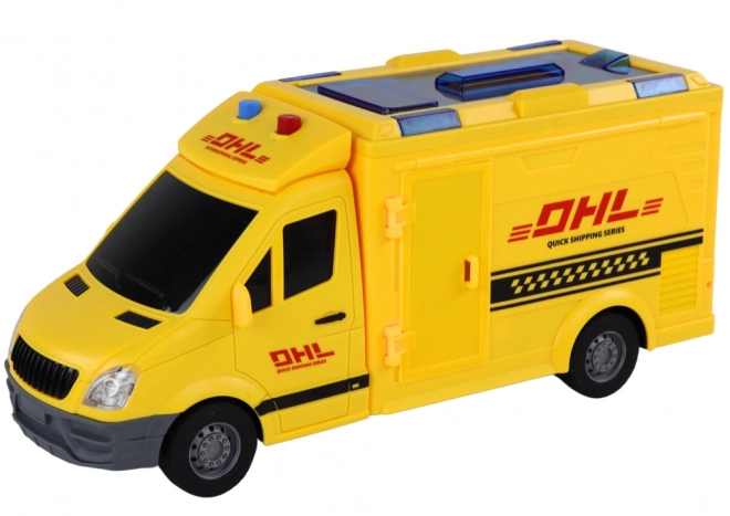 Dětské žluté dodávkové auto s třecím pohonem