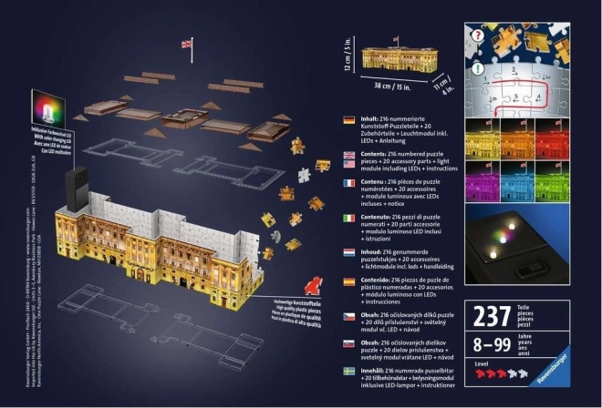 Svítící 3D puzzle noční edice Buckinghamský palác