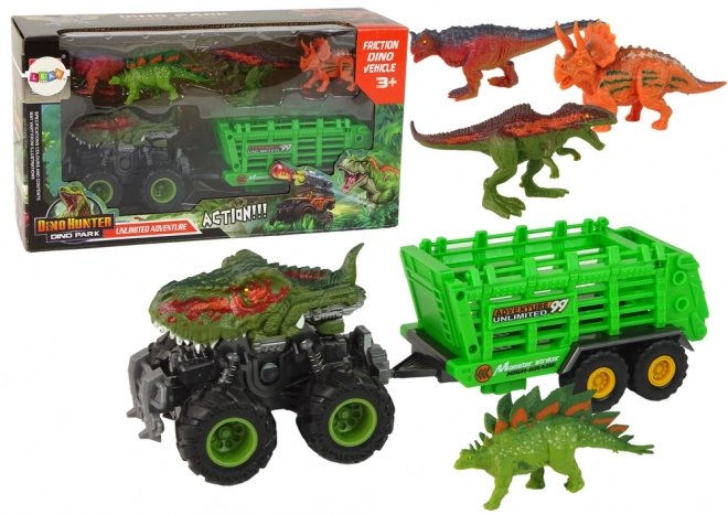 Dinozaurí tahač s přívěsem a 4 figurkami dinosaurů