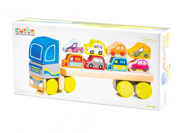 CUBIKA 13418 Kamion s auty - dřevěná skládačka 12 dílů