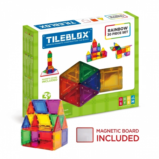 Magnetické kostky Tileblox Duhová sada s magnetickou tabulkou 30 kusů