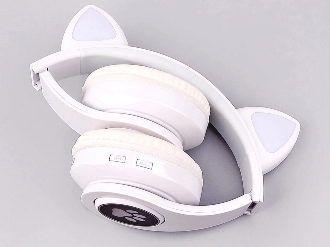 Bezdrátová sluchátka bluetooth rádio fm mp3 kočičí uši led podsvícení – Bílé