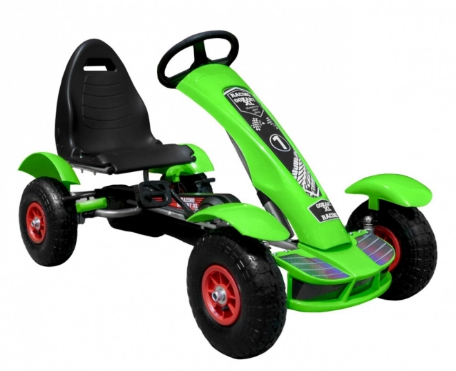 Závodní šlapací motokára XL pro děti 3+ Zelená + Nafukovací kola + Nastavitelné sedadlo + Volnoběh
