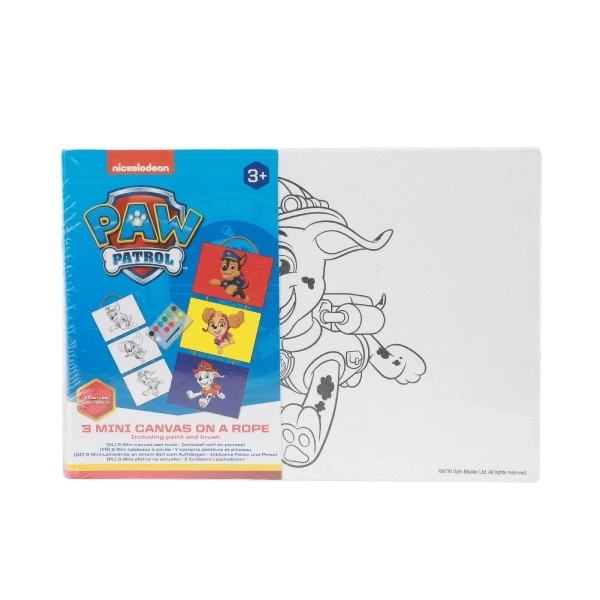 Mini plátno na  provázku 3ks 18x13cm Paw Patrol/Tlapková patrola se štětcem a barvami ve fólii