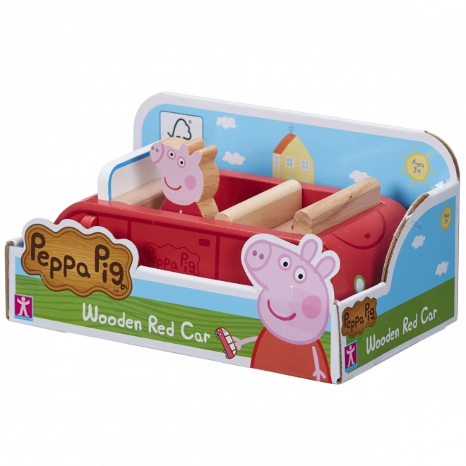 Dřevěné auto Prasátko Peppa pig + figurka